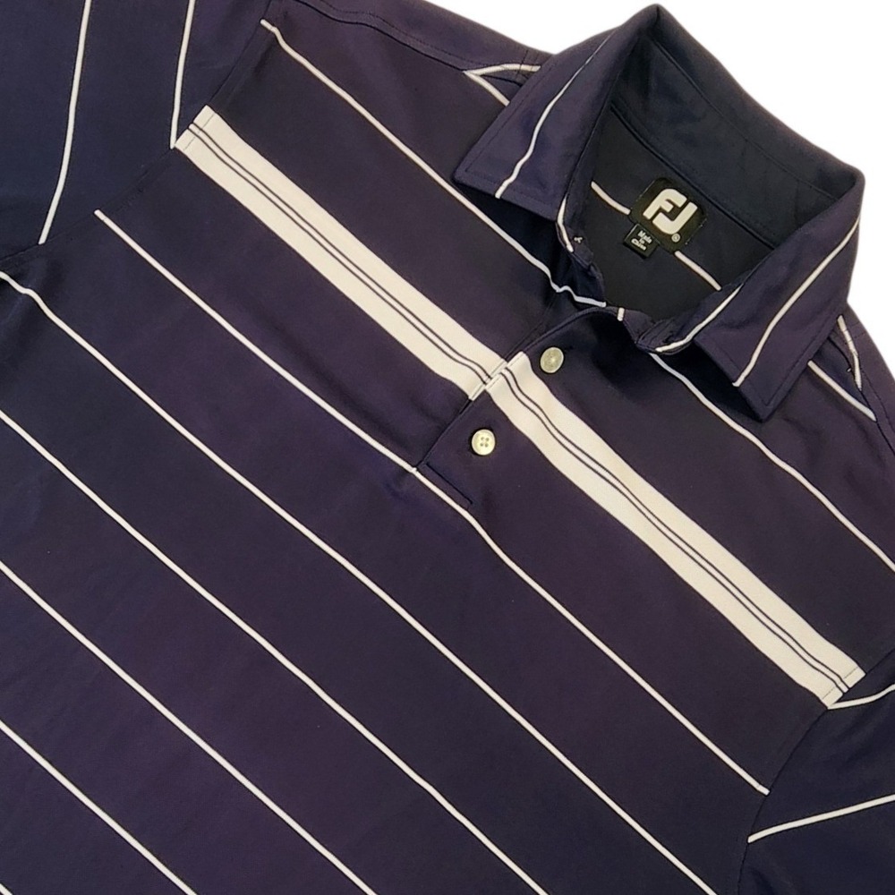 FootJoy ProDry Mens XL Navy Blue White Striped Short Sleeve Golf Polo Shirt